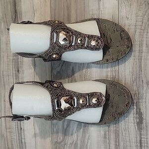 Simply Vera Vera Wang Shoes Womens 6M Beaded Thongs Slingback Wedge Heel‎